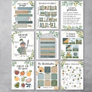 Bible Posters | Set of 9 | Sunday School Posters - Colorful Pastel